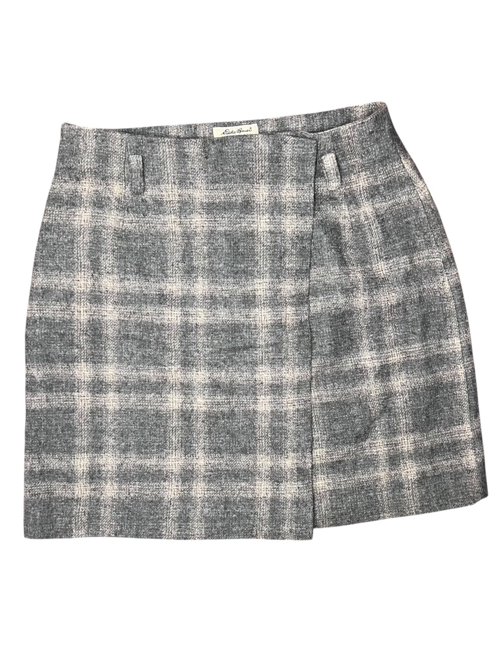 Vintage Dark Academia Eddie Bauer Wool Plaid Wrap Mini Skirt 18 NWT Gray Classic
